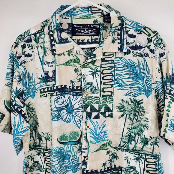 Newport Blue Corona Beer Hawaiian Tropical Short Sleeve Button Down Shirt Large - Picture 6 of 7